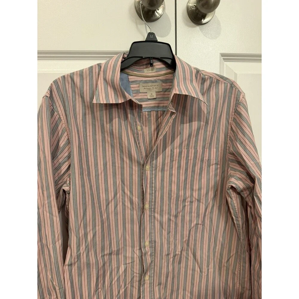 Banana Republic Men’s Medium Slim Fit Shirt Pink Striped Long Sleeve Button Up